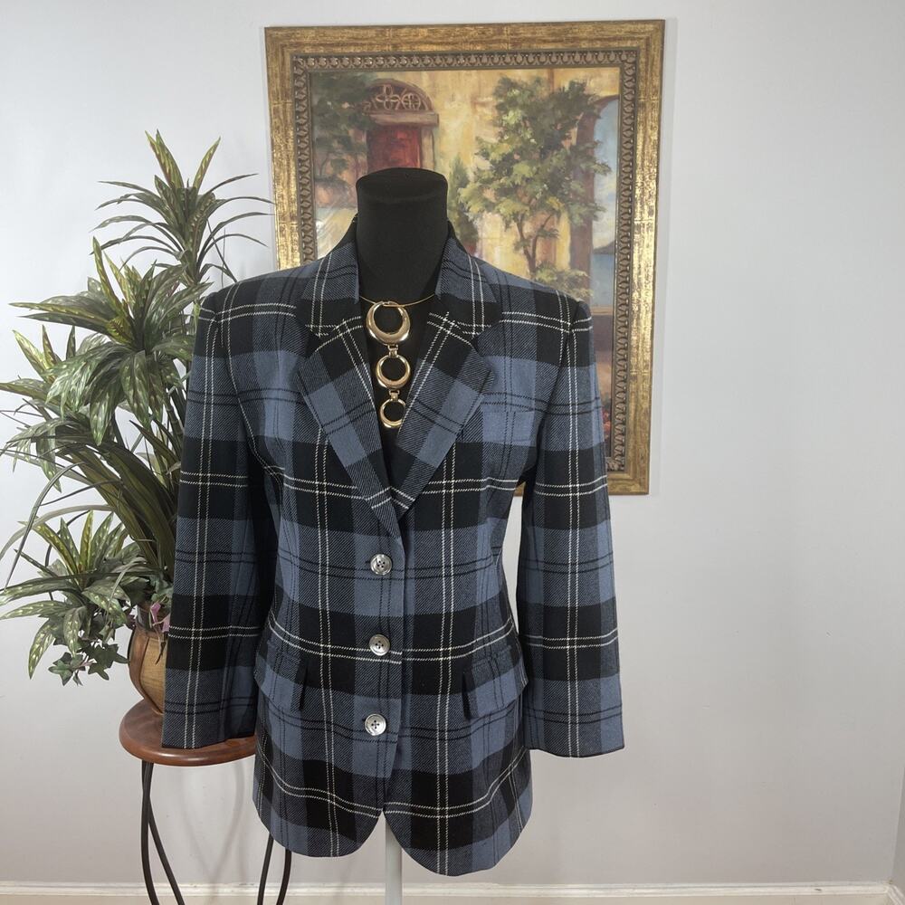 Banana Republic 2 Women Jacket Suit‎ Long Sleeve Plaid 100% wool Dark Academia